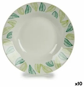 Piatto Fondo Bianco Verde Ø 20,6 cm Fogli Porcellana (10 Unità)