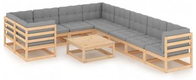 Set divani da giardino 10 pz con cuscini legno massello di pino