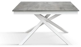 Tavolo VOLPAIA in legno, finitura grigio cemento e base in metallo verniciato bianco, allungabile 160&#215;90 cm &#8211; 210&#215;90 cm