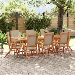 Set Pranzo Da Giardino 9pz Legno Massello Di Acacia E Textilene /