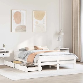 Letto Senza Materasso Bianco 160x200 Cm Legno Massello Di Pino /