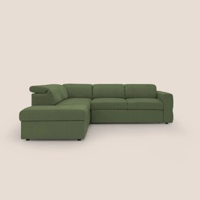 Kronos Divano angolare con poggiapiedi estraibile e pouf contenitore mobile in microfibra impermeabile T11 verde