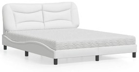 Letto Con Materasso Bianco 160x200 Cm İn Similpelle /
