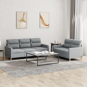 Set Di Divani 2 Pz Con Cuscini Grigio Chiaro İn Tessuto /