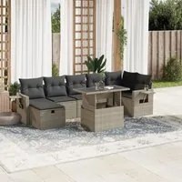 Set Divano da Giardino 8pz con Cuscini Grigio Chiaro Polyrattan 3274992