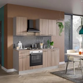 Cucina montata Flora con elettrodomestici noce L 195 cm