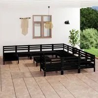 Set Salotto da Giardino 13 pz Nero in Legno Massello di Pino 3083333