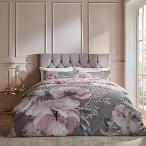 Set copripiumino e federa rosa e grigio per letto matrimoniale e per letto esteso 230x220 cm Dramatic Floral – Catherine Lansfield