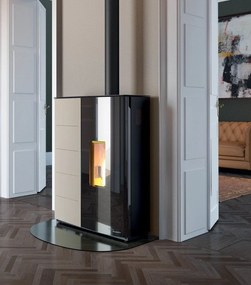 Stufa A Pellet Salvaspazio ad aria Ecofire Con Uscita Fumi Superiore in Acciaio Caffellatte Palazzetti Twiggy 10