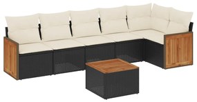 Set divani da giardino con cuscini 7pz nero polyrattan