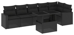 Set divani da giardino con cuscini 7pz nero polyrattan