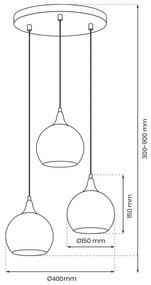 Lampadario a sospensione con filo MONTE 3xE27/60W/230V cromo opaco
