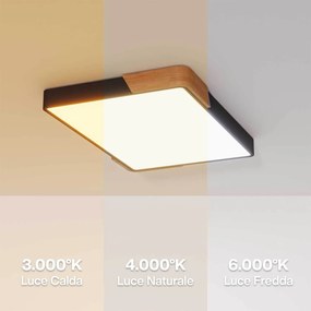 Plafoniera LED Rettangolare 30W CCT 60x40cm Legno/Nero