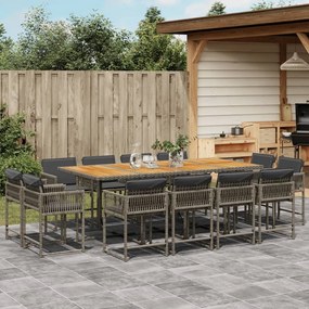 Set da pranzo da giardino 13pz con cuscini grigio in polyrattan