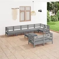 Set Salotto da Giardino 9 pz in Legno Massello di Pino Grigio 3082931