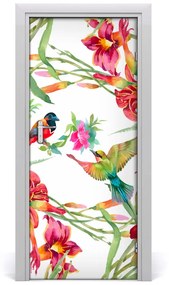Adesivo per porta Uccelli e fiori 75x205 cm