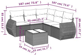 Set Divano da Giardino 6 pz con Cuscini Nero in Polyrattan