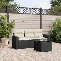 Set Divani da Giardino 4 pz con Cuscini Nero in Polyrattan 3251003