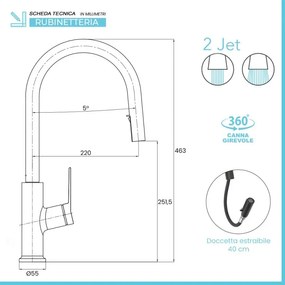 Miscelatore cucina nero in acciaio inox con doccetta estraibile Kitchen