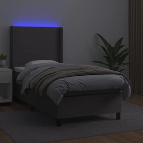 Giroletto molle con materasso e led grigio 90x200cm similpelle