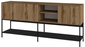 Cassettiera effetto rovere in nero-naturale 180x80x40 cm Amira - Marckeric