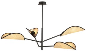 Lampadario 4 Luci Eridano In Acciao Nero E Rattan Con Bracci Mobili