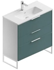 Mobile bagno con lavabo L 80 x H 93 x P 39 cm bianco/mirto in mdf 3 cassetti per vasca centrale Quadra