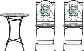 Set bistrot da giardino in mosaico con tavolino tondo e sedie pieghevoli Positano Bizzotto