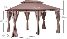 Gazebo da Giardino 4x3m in Acciaio Doppio Tetto  Cachi...