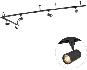 Sistema di illuminazione a binario sospeso moderno con 5 faretti neri monofase - Iconic Jeana