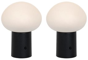 Set di 2 lampade da tavolo LED ricaricabili Fungo Nero - Louise