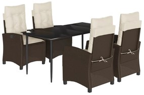 Set da pranzo da giardino 5pz con cuscini in polyrattan marrone