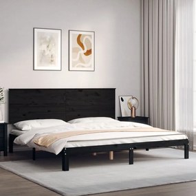 Giroletto Con Testiera Nero 200x200 Cm İn Legno Massello /