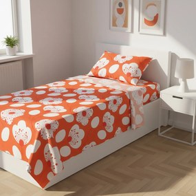 Completo letto singolo corallo fiori bianchi