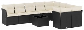 Set divani da giardino 10pz con cuscini in polyrattan nero