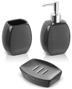 Set 3 accessori bagno da appoggio in ceramica grigio