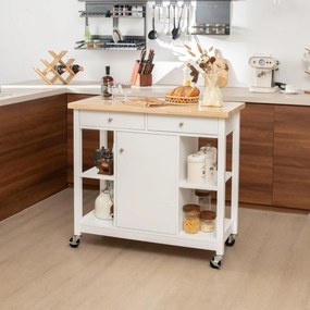 Costway Carrello da cucina mobile con piano in legno di gomma 4 ripiani aperti 2 cassetti profondi, Carrello da servizio 2 Colori