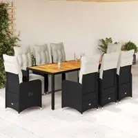 Set Bistr da Giardino 9 pz con Cuscini in Polyrattan Nero 3277132