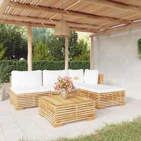 Set divani da giardino 5 pz con cuscini legno massello di teak