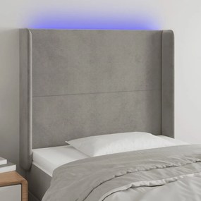 Testiera A Led Grigio Chiaro 83x16x118/128 Cm İn Velluto /