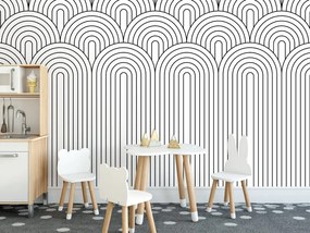 Carta da parati – Motivo arcobaleno in bianco e nero Mid-Century