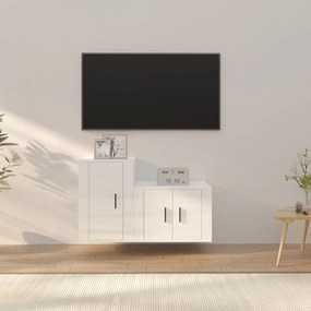 Set di mobili porta tv 2 pz bianco lucido in legno multistrato