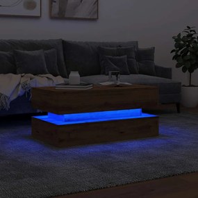 Tavolino da salotto con luci led rovere artigianale 90x50x40 cm