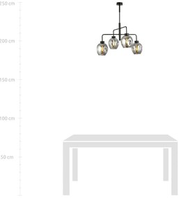 Lampadario Moderno 4 Luci Auriga In Accaio Nero E Vetro Fumè