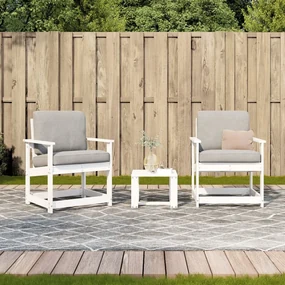 Set salotto da giardino 3 pz bianco in legno massello di pino
