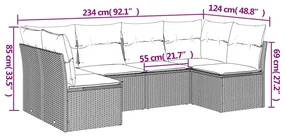 Set divano da giardino 6 pz con cuscini beige in polyrattan