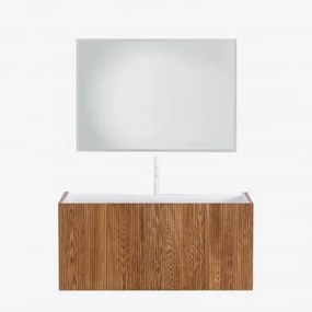 Set Di Mobili Da Bagno In Legno Con Lavabo Integrato Fiore Legno Scuro & Rectangular Led Y Antivaho (100x70) Tasmin & Bianco ↑30 Cm - Sklum