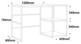 Scrivania Industrial Con Ripiani Laterali 120x60x75H Rovere E Antracite Voyage DX