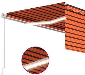 Tenda Sole Retrattile Manuale Parasole LED 4x3m Arancio Marrone