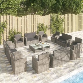 Set divani da giardino 16 pz con cuscini in polyrattan grigio